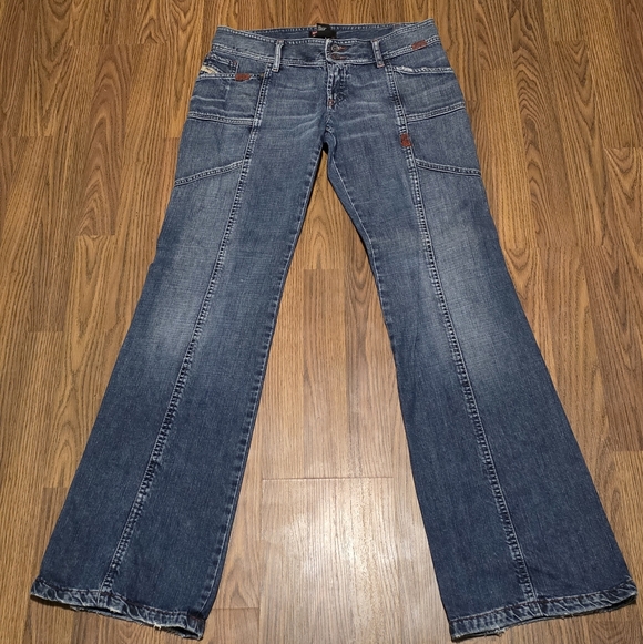 Diesel Denim - Diesel Womens Vintage Mid-Rise Pin Tuck Flare Jeans Size 30 Y2K Paneled Workwear